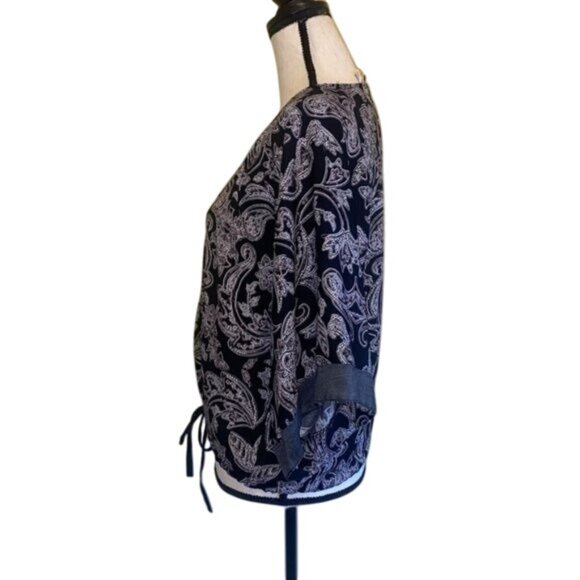 Daytrip Womens Paisley Black Zip Front Drawstring Blouse Size S Relaxed Fit - Picture 3 of 7